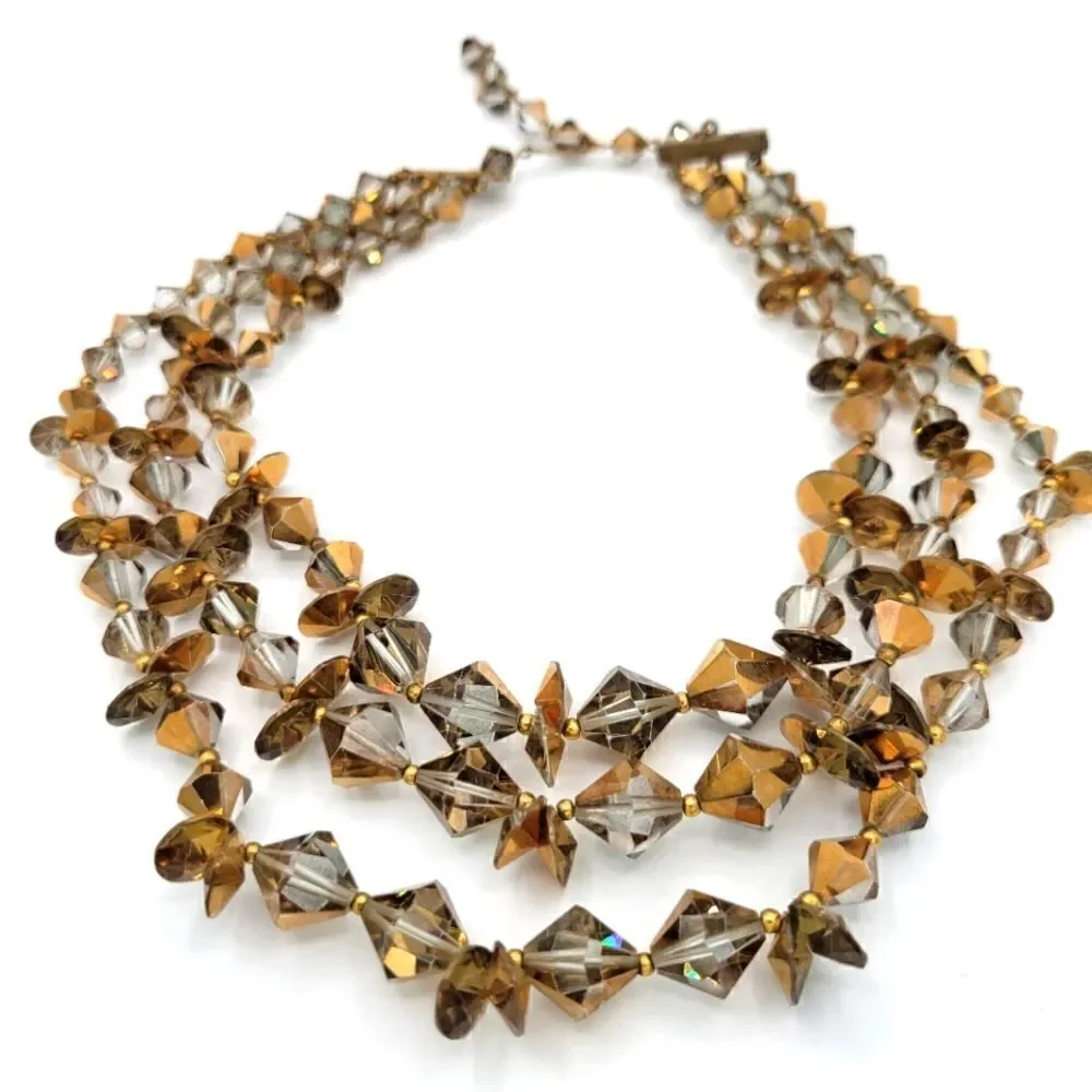 Vintage Gold Flashed Multi Strand Crystal Necklace - Picture 2 of 9